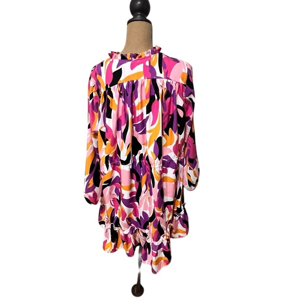 JODIFL women’s size large FLORAL PRINT BUTTON UP DRAWSTRING DRESS, PINK - Picture 4 of 5